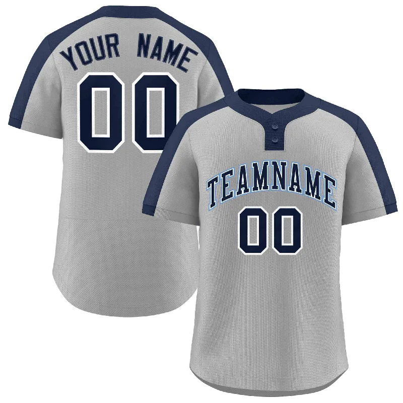 Custom baseball jersey with modern fit for active play-Custom Gray Navy-White Classic Style Authentic Two-Button Baseball Jersey