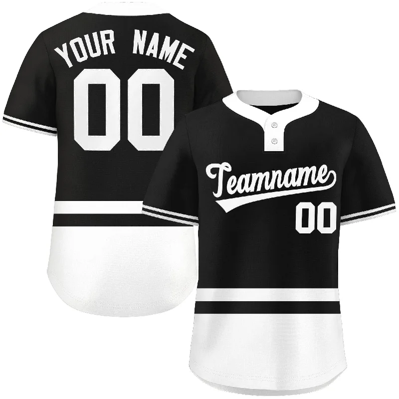 Baseball jersey with contrast trims and piping for style-Custom Black White Color Block Personalized Authentic Two-Button Baseball Jersey