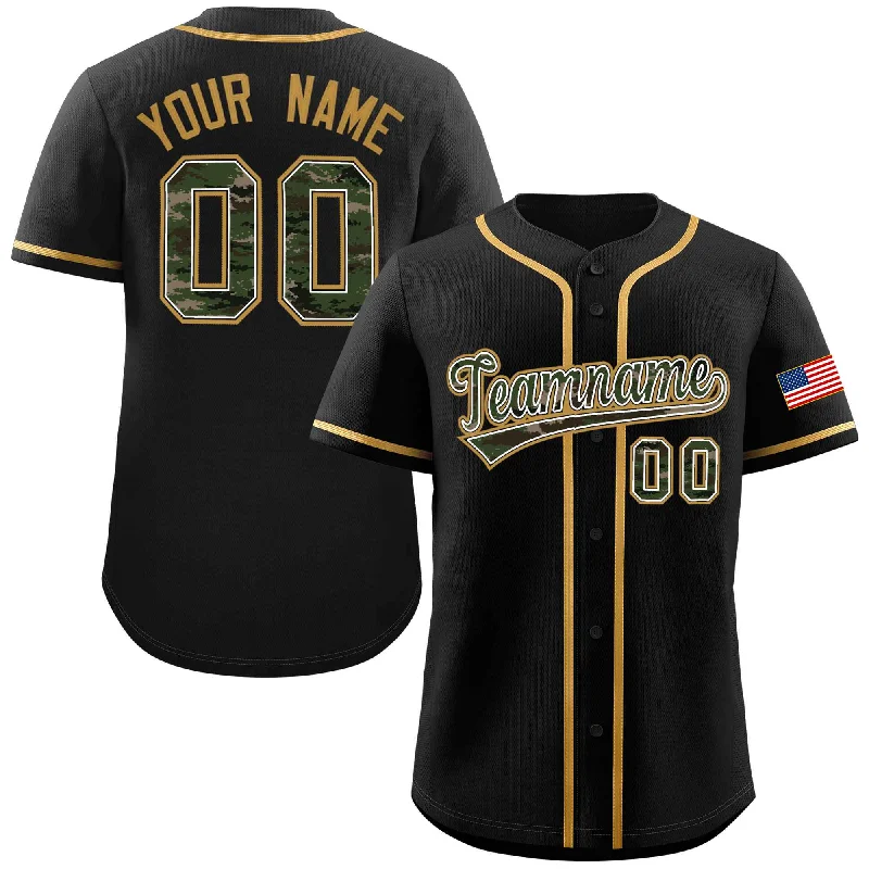 Limited edition baseball jerseys for fans-Custom Black Personalized Camo Font Authentic Baseball Jersey