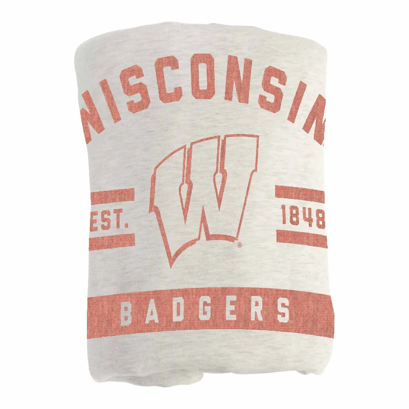 Team bed skirts for sports-themed beds-Wisconsin Oatmeal Sweatshirt Blanket