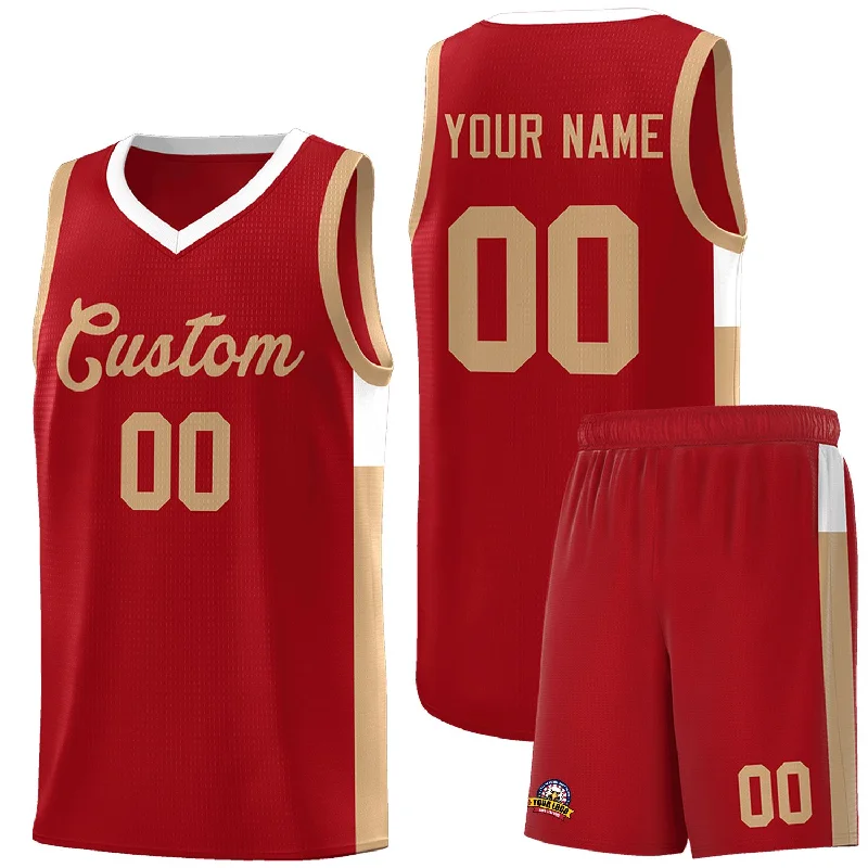 Personalized basketball jersey with team logos and slogans-Custom Red Old Gold-White Side Two-Tone Classic Sports Uniform Basketball Jersey