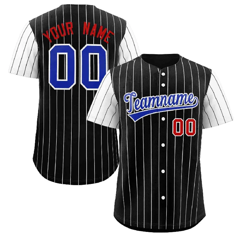 Custom baseball jersey for fundraising sports events-Custom Black Royal-White Stripe Fashion Raglan Sleeves Authentic Baseball Jersey