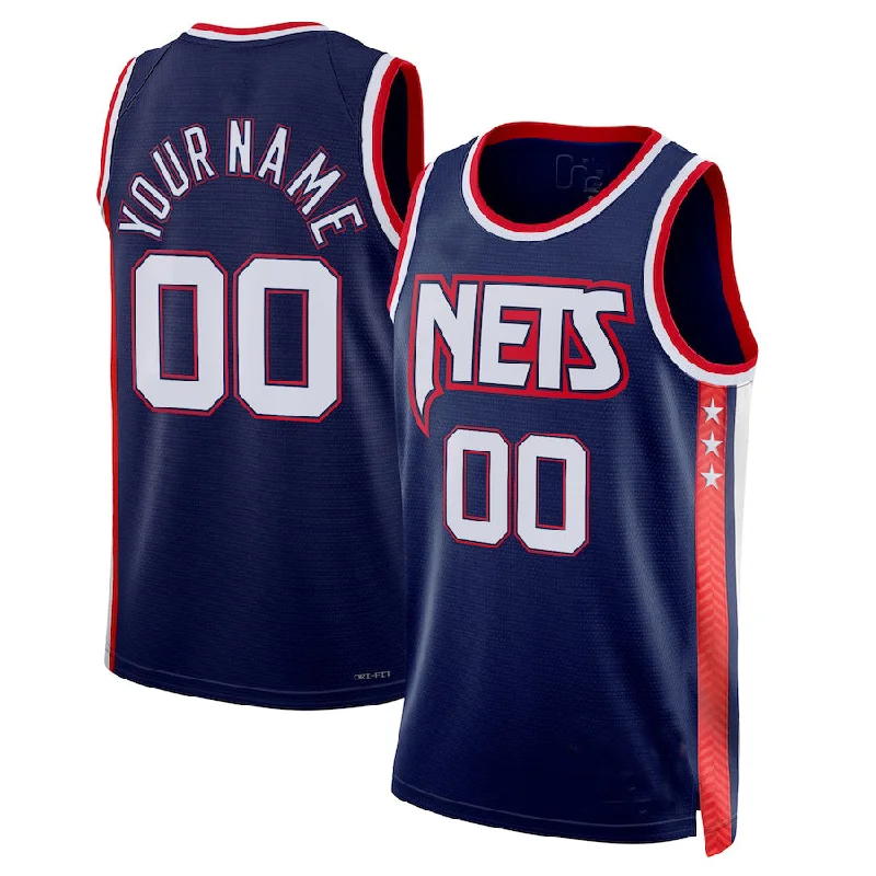 Basketball jersey with vibrant team colors-Custom B.Nets 2021-22 Swingman Jersey  City Edition Navy American Stitched Basketball Jersey