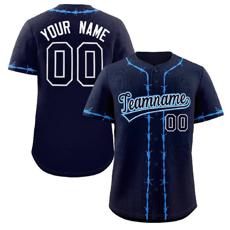 Youth baseball jersey with custom number-Custom Navy Powder Blue Thorns Ribbed Classic Style Authentic Baseball Jersey