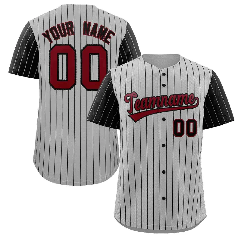 Custom baseball jersey for major league fan collections-Custom Gray Crimson-Black Stripe Fashion Raglan Sleeves Authentic Baseball Jersey