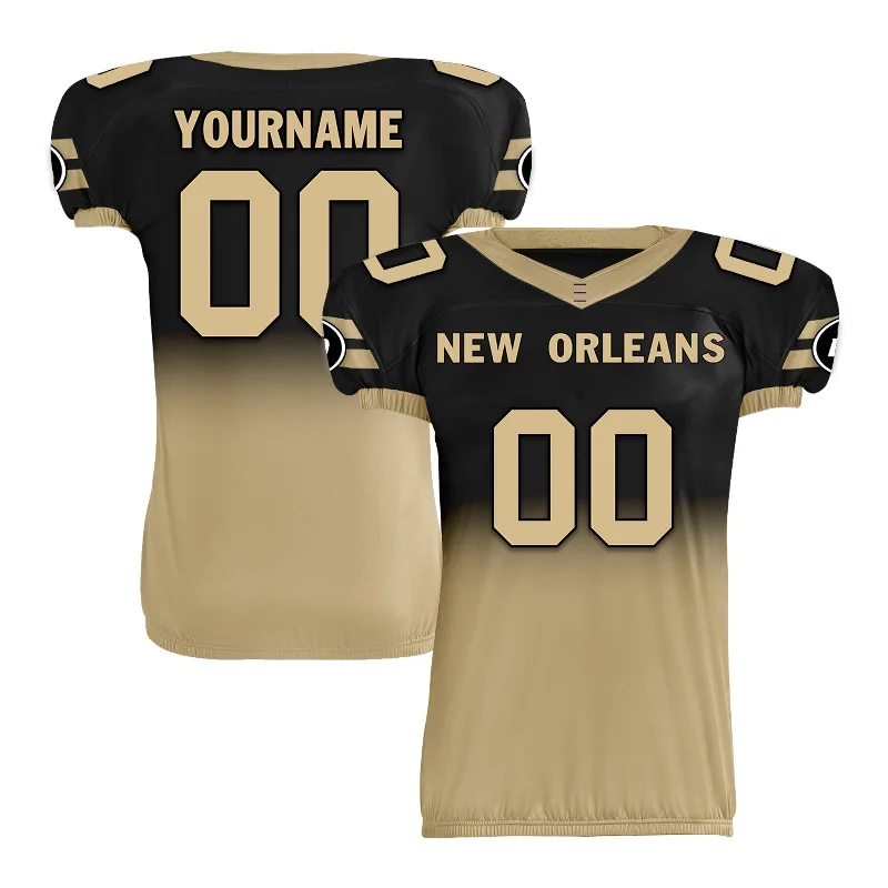 Rugby jersey with stylish design for social events-Custom Black Gold Fade Fashion New Orleans High-Performance American Football Jersey FBJ06-D020252-19