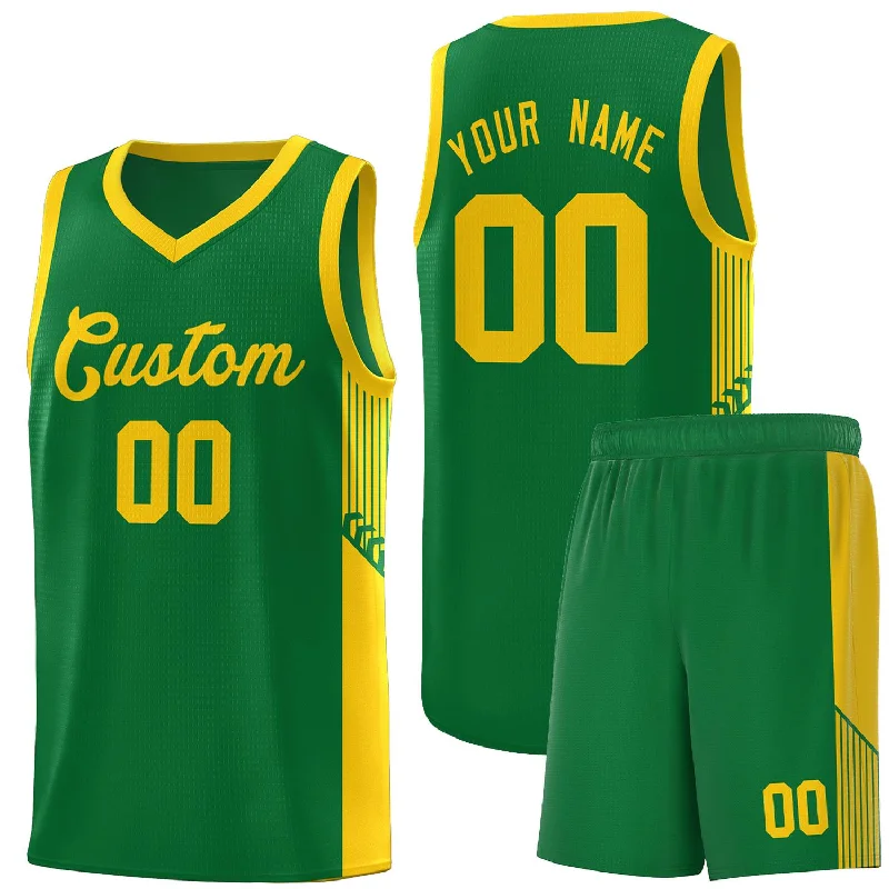 Personalized basketball jersey for family reunion teams-Custom Kelly Green Gold Side Stripe Fashion Sports Uniform Basketball Jersey