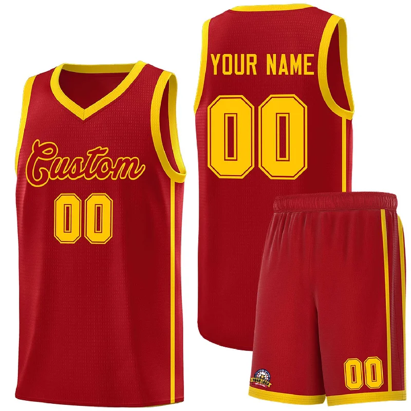 Basketball jersey with adjustable neck design for comfort-Custom Red Gold Side Two Bars Sports Uniform Basketball Jersey