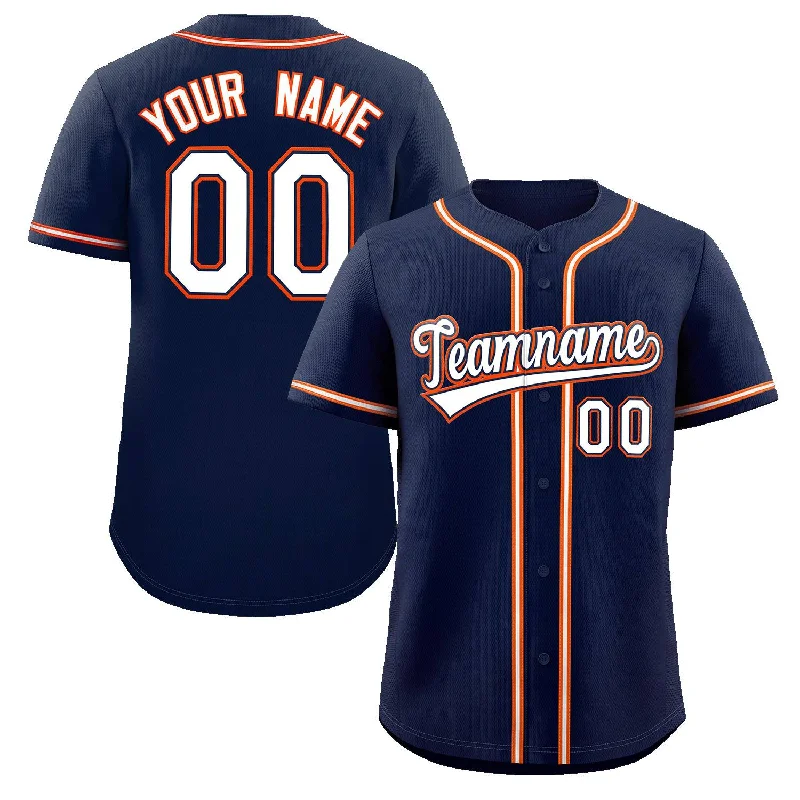 Custom baseball jersey for tournament competitions-Custom Navy White-Orange Classic Style Authentic Baseball Jersey