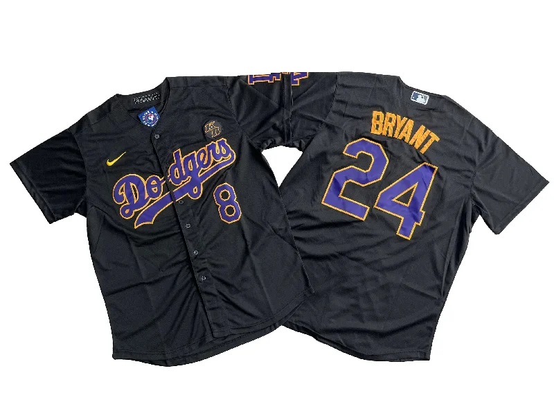 Lightweight baseball jersey for summer games-Los Angeles Dodgers 8+24# Kobe Bryant  Royal Black Jersey