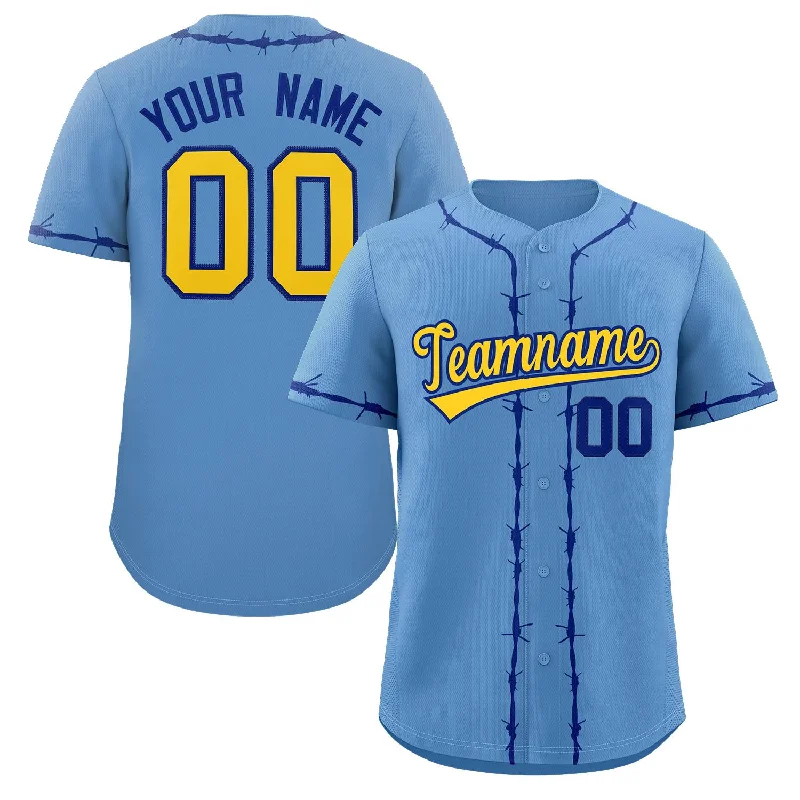 Custom team baseball jerseys with sponsor logos-Custom Powder Blue Royal Thorns Ribbed Classic Style Authentic Baseball Jersey