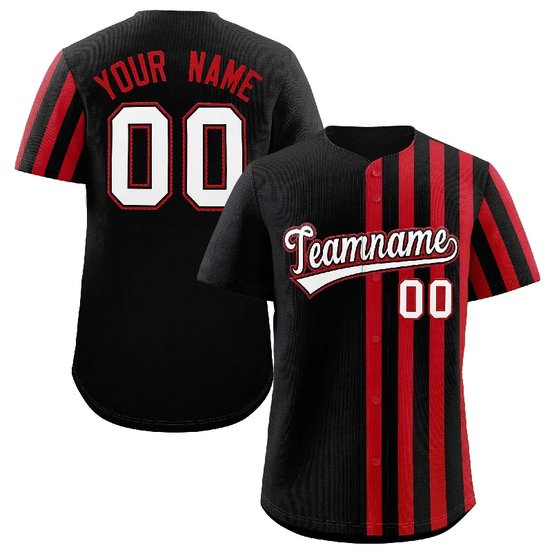 Personalized baseball jersey for birthday parties-Custom Black Red Thick Stripe Fashion Design Authentic Baseball Jersey