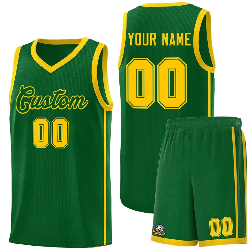 Basketball jersey with player number and sponsor logo-Custom Green Gold Side Two Bars Sports Uniform Basketball Jersey