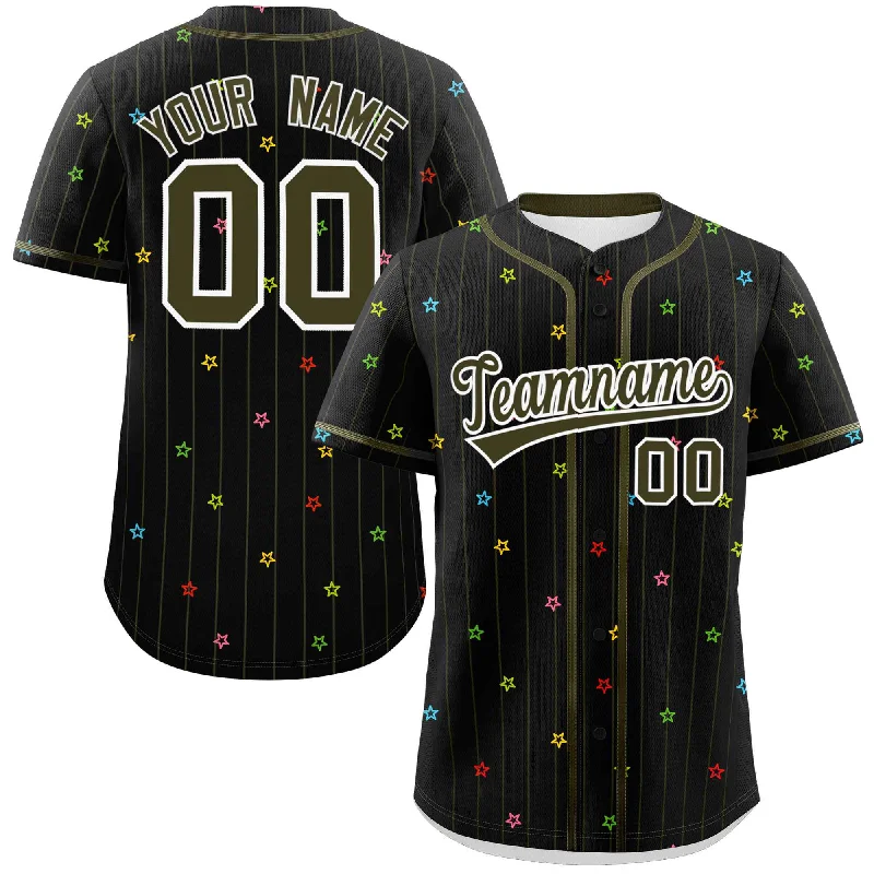 Baseball jersey with moisture-control fabric for peak performance-Custom Black Olive Stripe Fashion Personalized Star Pattern Authentic Baseball Jersey