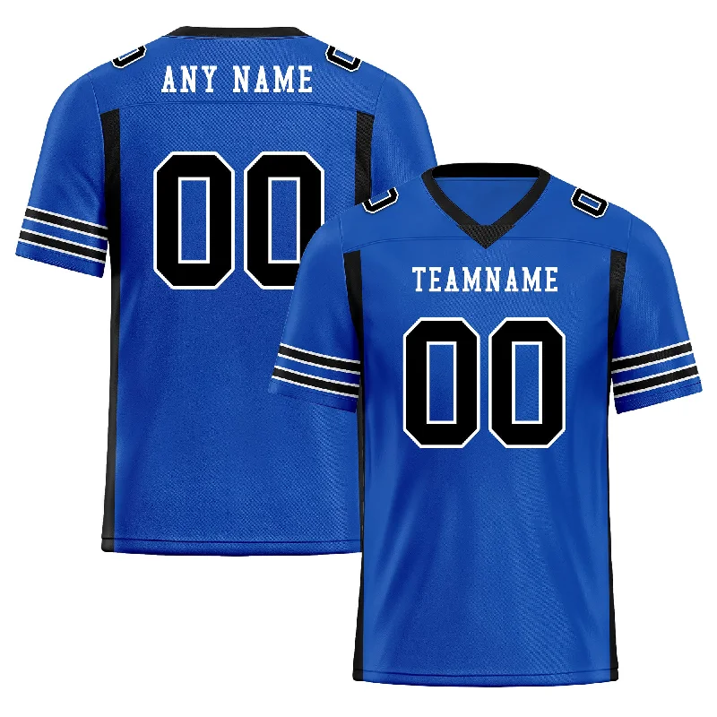 Soccer jersey with extra stretch for better fit-Custom Blue Black Striped Sleeves Personalized Authentic Football Jersey FBJ02-D06071