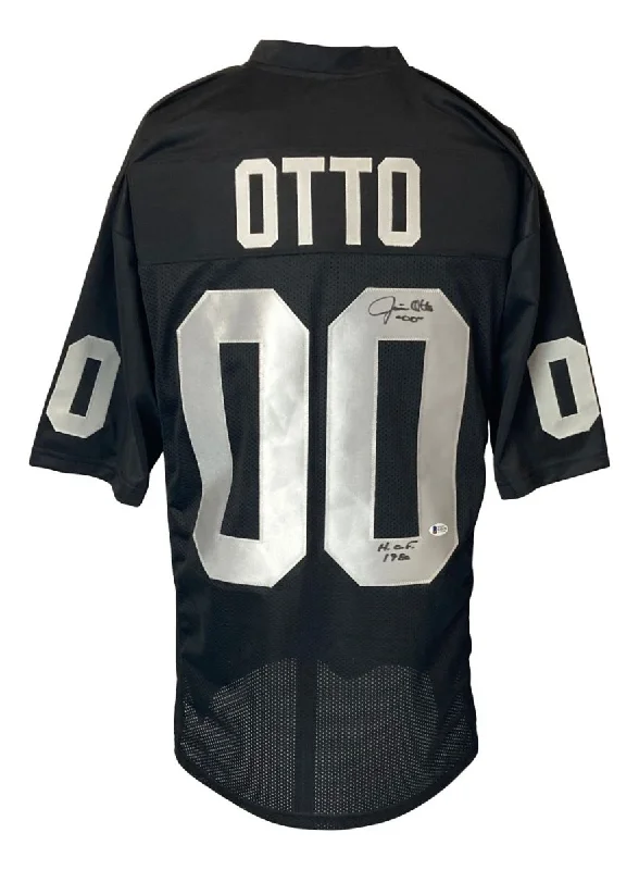 Custom soccer jersey for youth teams-Jim Otto Oakland Signed Black Football Jersey HOF 1980 Inscribed BAS