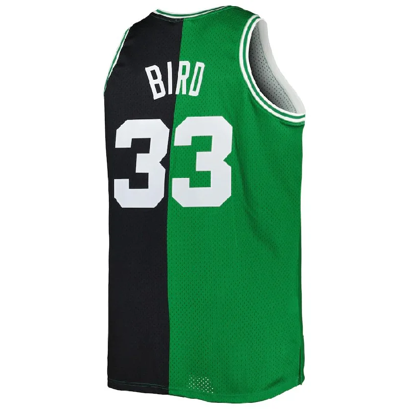 Basketball jersey with breathable fabric for performance-B.Celtics #33 Larry Bird Mitchell & Ness Big & Tall Hardwood Classics 1985-86 Split Swingman Jersey  Black Kelly Green Stitched American Basketball Jersey