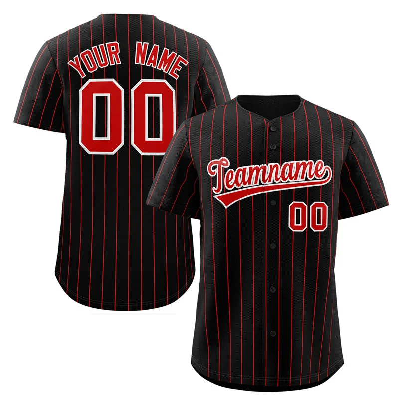 Personalized baseball jersey with embroidered team name-Custom Black Red-White Stripe Fashion Authentic Baseball Jersey