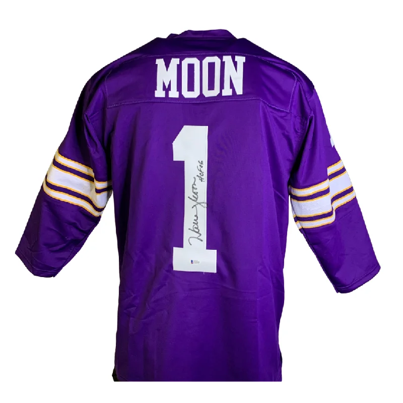 Custom soccer jersey with stripes and bold designs-Warren Moon Signed Custom Purple Football Jersey