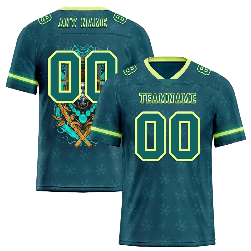 Personalized soccer jersey for charity events-Custom Green Skull Fashion Aqua Personalized Authentic Football Jersey FBJ02-bc0fbb7