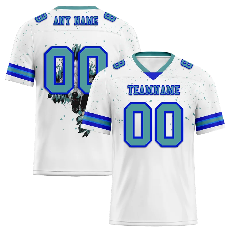 Custom soccer jersey for fan apparel-Custom White Skull Fashion Aqua Personalized Authentic Football Jersey FBJ02-bc0fbba