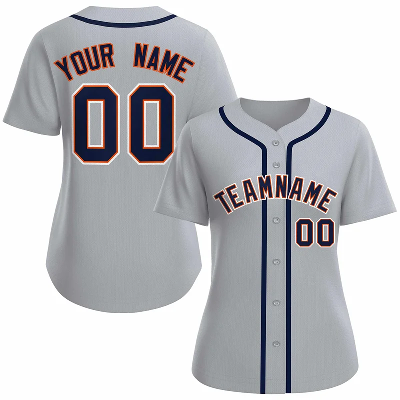 Baseball jersey with unique fabric blends for durability-Custom Gray Navy Orange Classic Style Baseball Jersey for Women