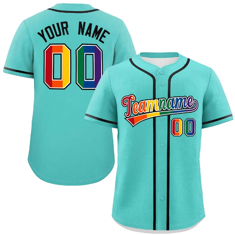 Custom baseball jersey for club teams and amateur leagues-Custom Light Green LGBT Rainbow For Pride Month Classic Style Authentic Baseball Jersey