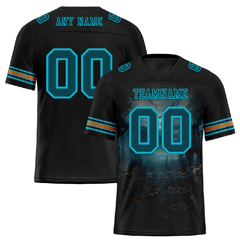 Custom soccer jersey for international teams-Custom Black Skull Fashion Aqua Personalized Authentic Football Jersey FBJ02-bc0fba9