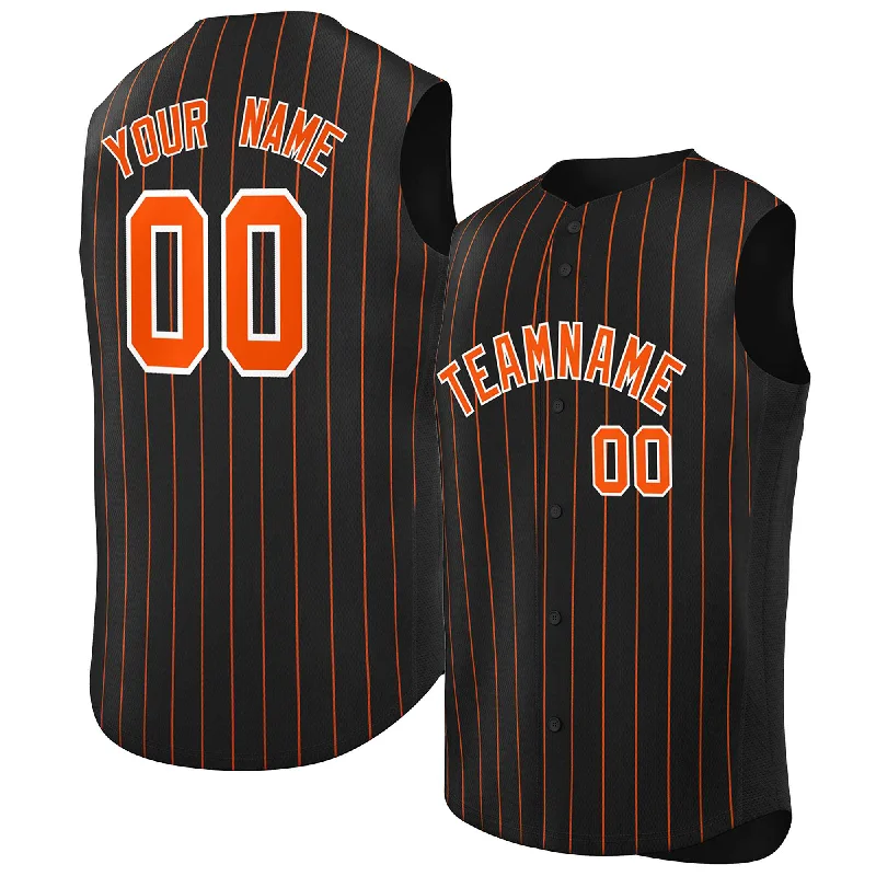 Team baseball jerseys with embroidered logos and lettering-Custom Black Orange-White Sleeveless Stripe Fashion Baseball Jersey