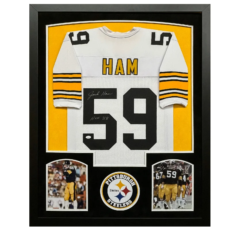 Personalized soccer jersey for professional fan clubs-Jack Ham Signed White HOF 88 Custom Suede Matte Framed Football Jersey (JSA)