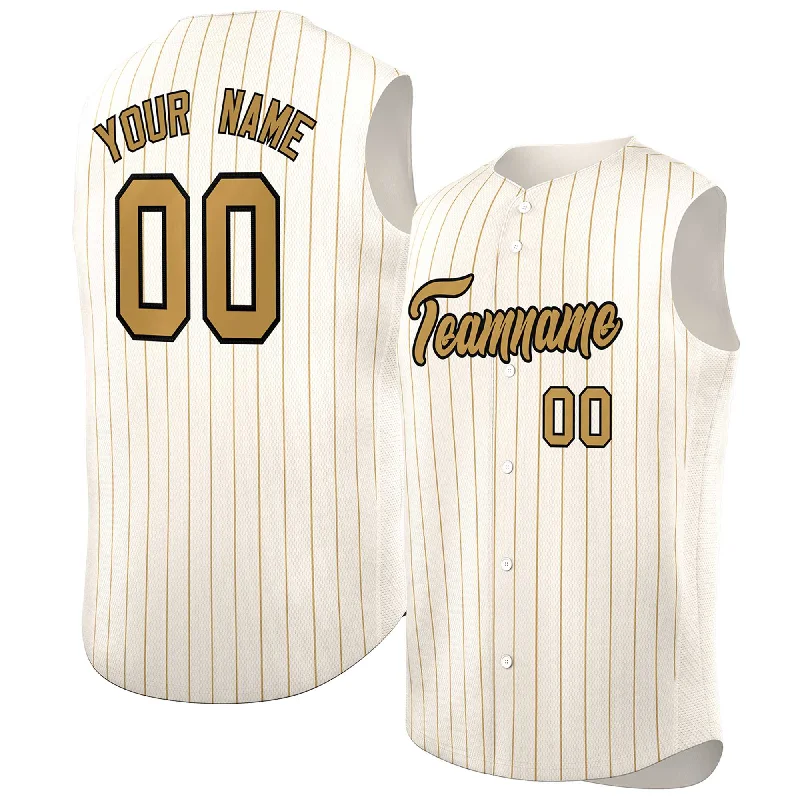 Baseball jersey with moisture-wicking technology-Custom Cream Old Gold-Black Sleeveless Stripe Fashion Baseball Jersey