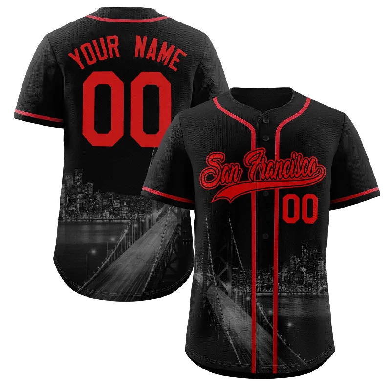 Baseball jersey with moisture-control fabric for peak performance-Custom Black Red-Black San Francisco City Connect Baseball Jersey