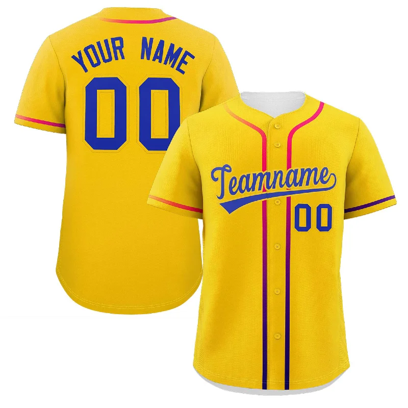 Baseball jersey with unique fabric blends for durability-Custom Gold Royal Personalized Gradient Ribbed Design Authentic Baseball Jersey