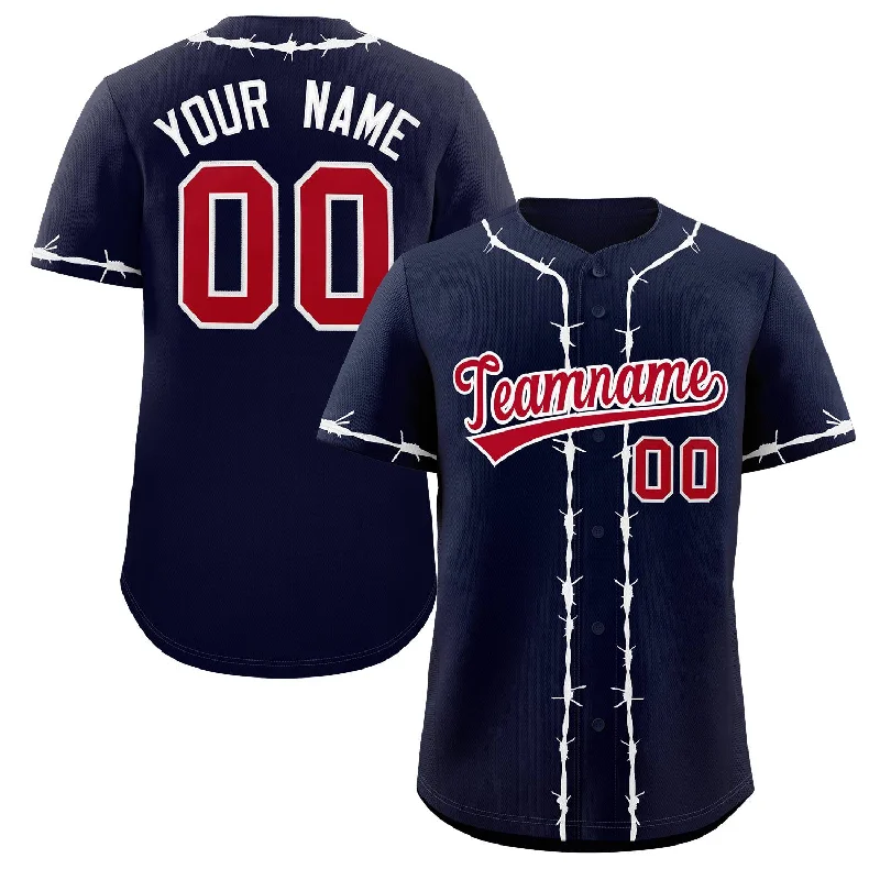 Custom baseball jersey for school teams-Custom Navy White Thorns Ribbed Classic Style Authentic Baseball Jersey