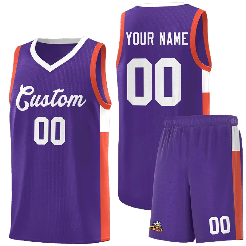 Custom basketball jersey with quick-dry material-Custom Purple White-Orange Side Two-Tone Classic Sports Uniform Basketball Jersey