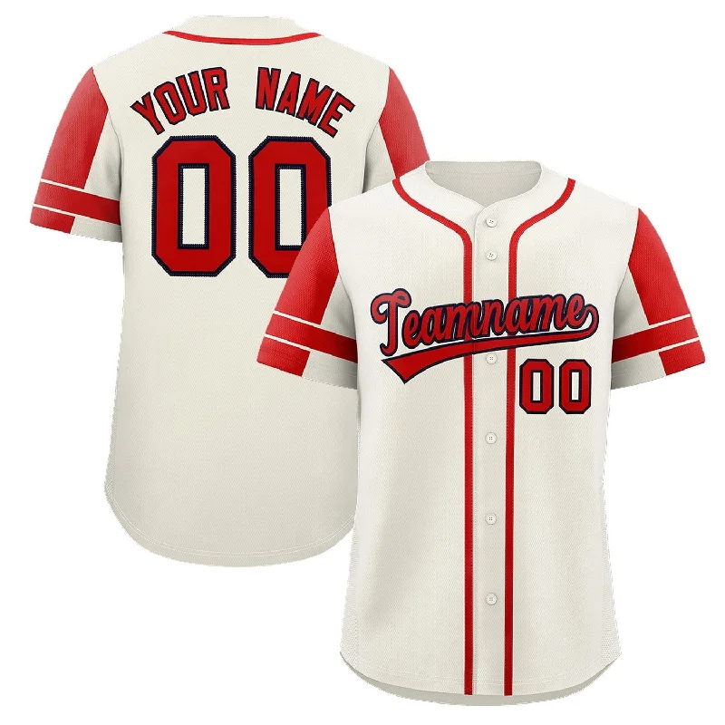 Custom baseball jersey for travel teams-Custom Cream Red Personalized Raglan Sleeves Authentic Baseball Jersey