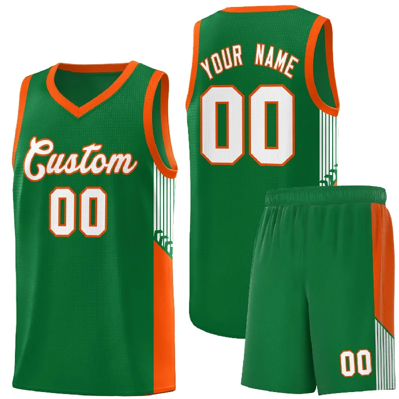 Basketball jersey for retro-style fans-Custom Kelly Green White-Orange Side Stripe Fashion Sports Uniform Basketball Jersey