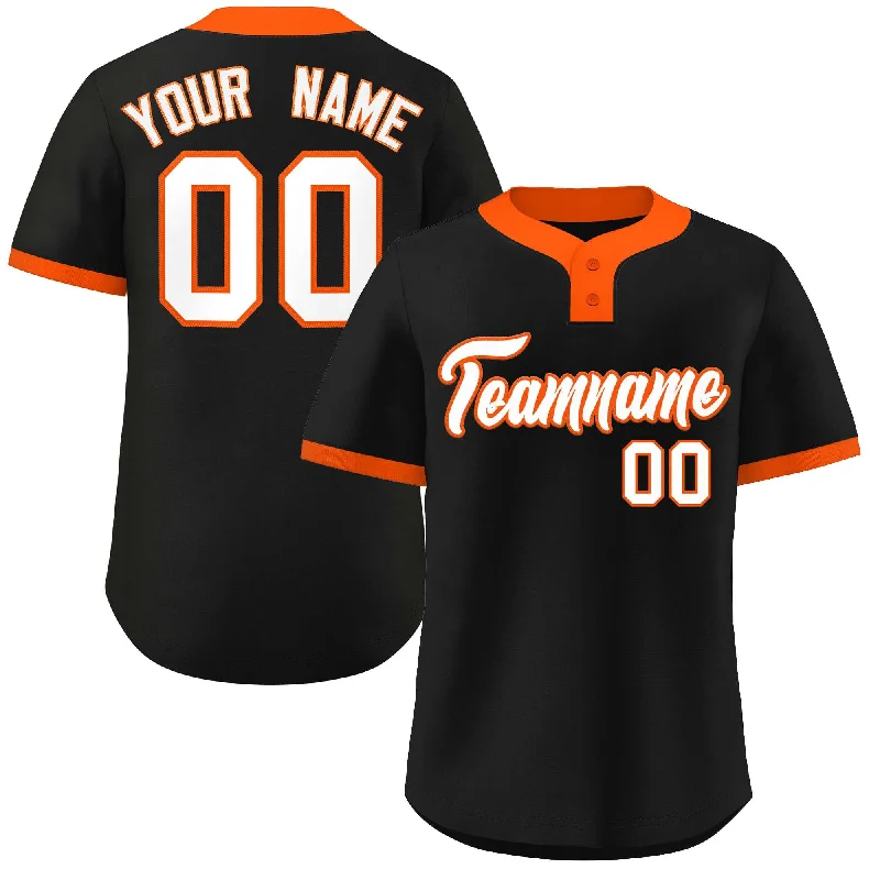 Personalized baseball jersey for gifts-Custom Black White-Orange Classic Style Authentic Two-Button Baseball Jersey