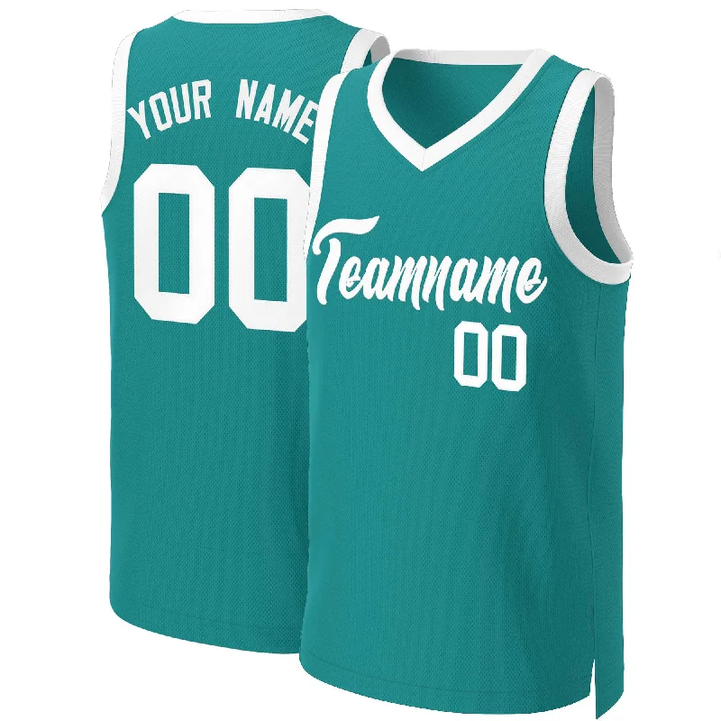 Basketball jersey with moisture-wicking material for comfort-Custom Teal White Classic Tops Basketball Jersey