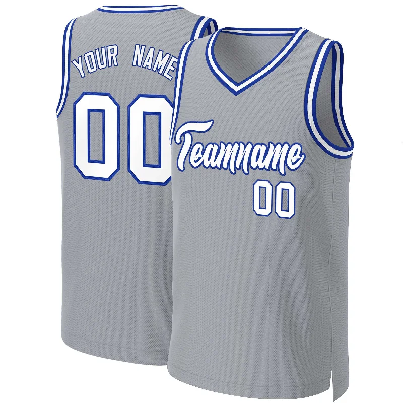 Custom basketball jersey for game day wear-Custom Gray White-Royal Classic Tops Basketball Jersey