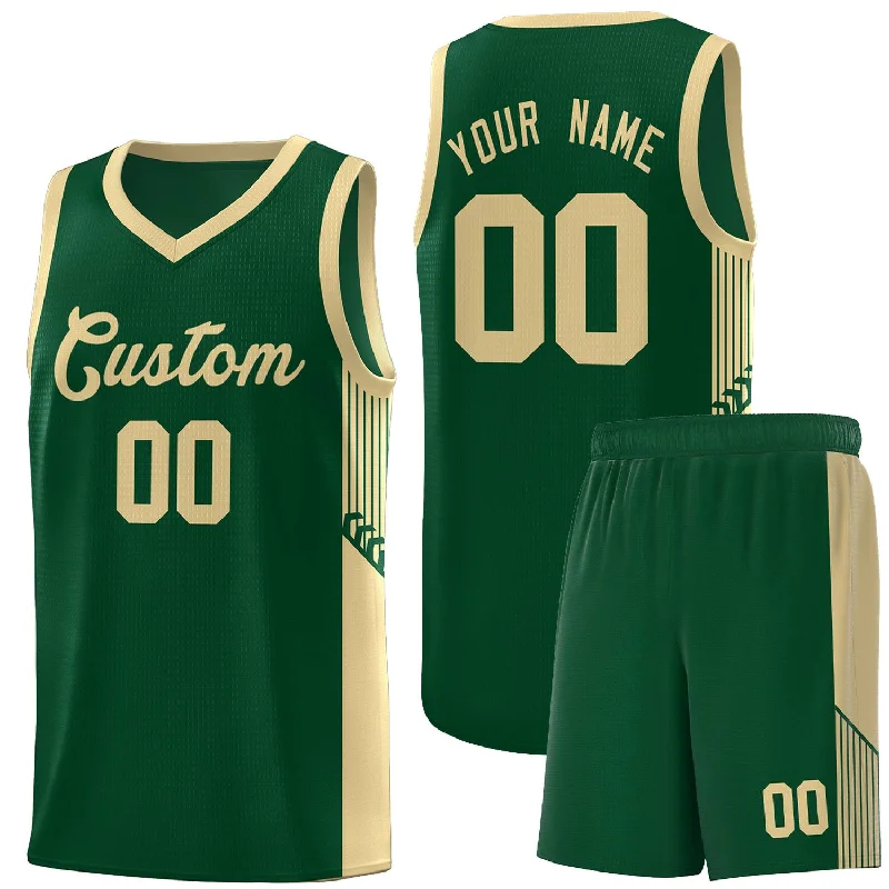 Custom basketball jersey with quick-dry material-Custom Green Khaki Side Stripe Fashion Sports Uniform Basketball Jersey