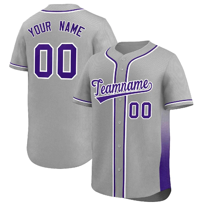 Baseball jersey with numbered sleeve options-Custom Gray Purple Personalized Gradient Side Design Authentic Baseball Jersey