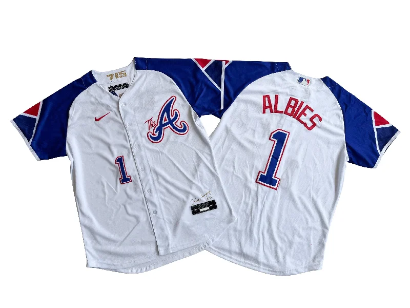 Custom baseball jersey for amateur leagues-Men's Atlanta Braves Ronald 1# Ozzie Albies  White City Connect Limited Player Jersey