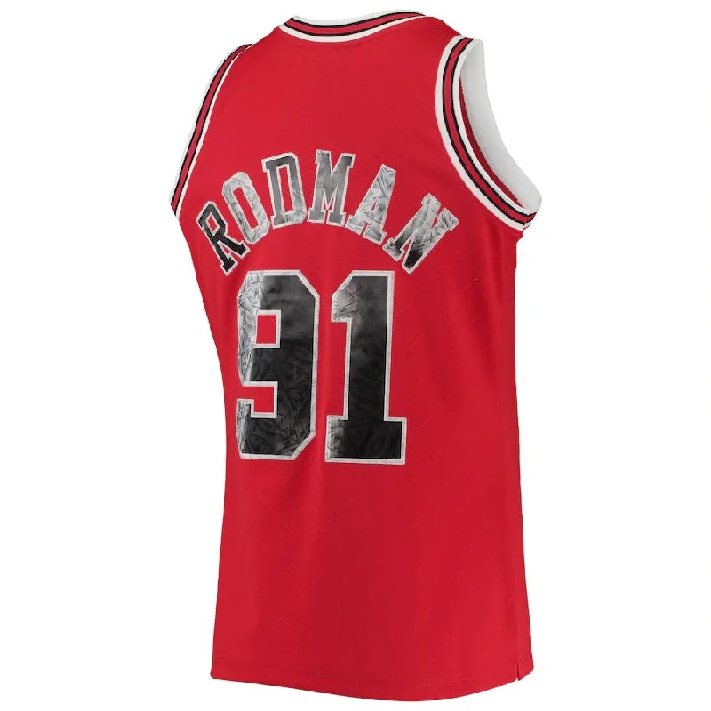 Basketball jersey with vented side panels for comfort-C.Bulls #91 Dennis Rodman Mitchell & Ness 1996-97 Hardwood Classics 75th Anniversary Diamond Swingman Jersey Red Stitched American Basketball Jersey