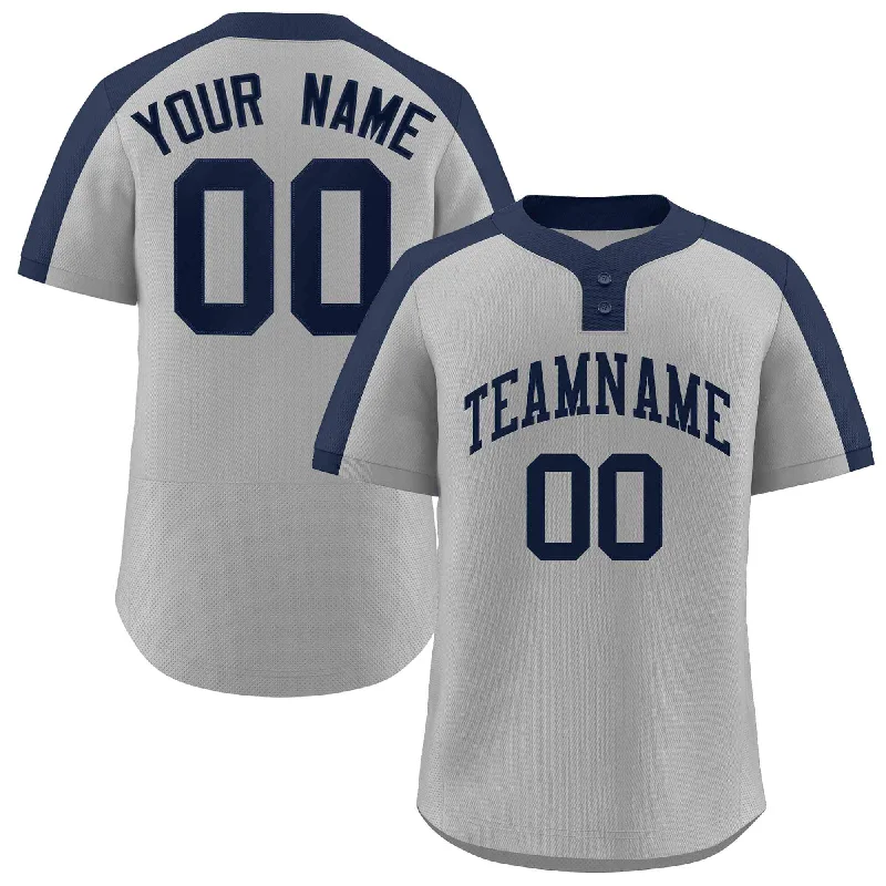 Baseball jersey with contrasting color sleeves for bold look-Custom Gray Navy Classic Style Authentic Two-Button Baseball Jersey