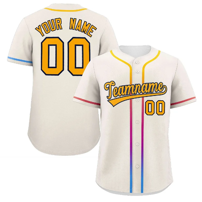 Baseball jersey with professional stitching and finishes-Custom Cream Yellow Personalized Gradient Ribbed Design Authentic Baseball Jersey