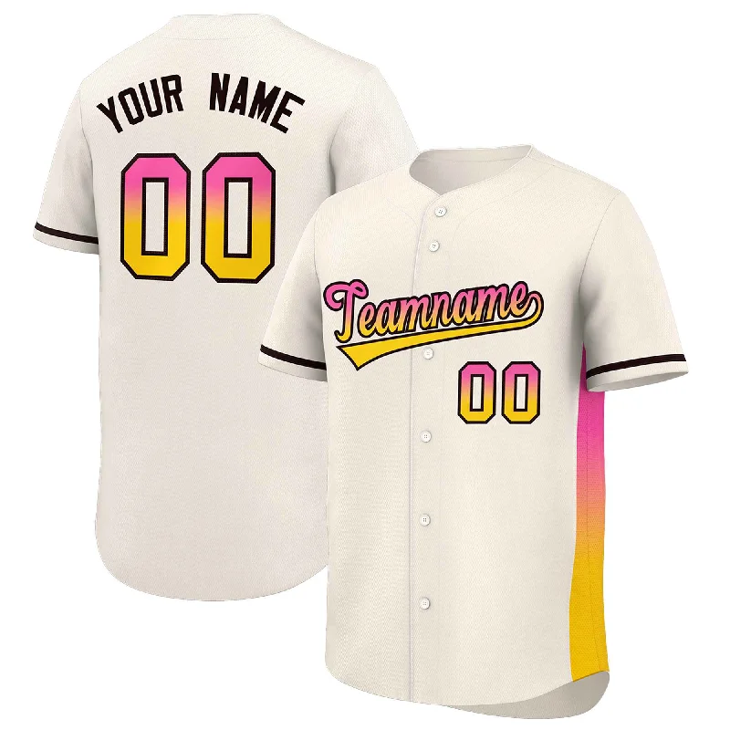 Personalized baseball jersey for team spirit-Custom Cream Pink-Gold Personalized Gradient Font And Side Design Authentic Baseball Jersey