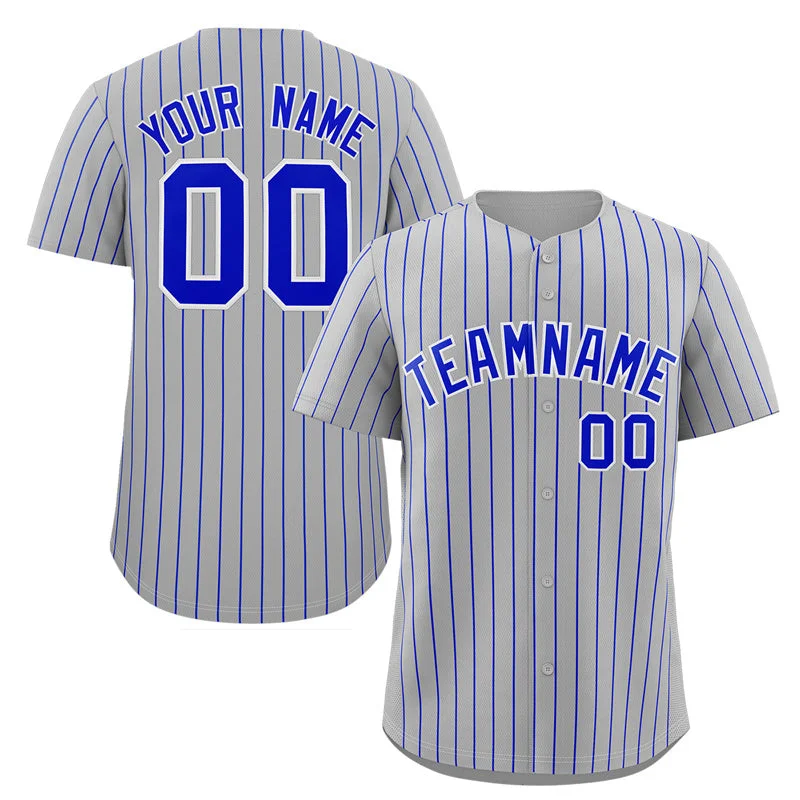 Custom baseball jersey for high school teams-Custom Gray Royal-White Stripe Fashion Authentic Baseball Jersey