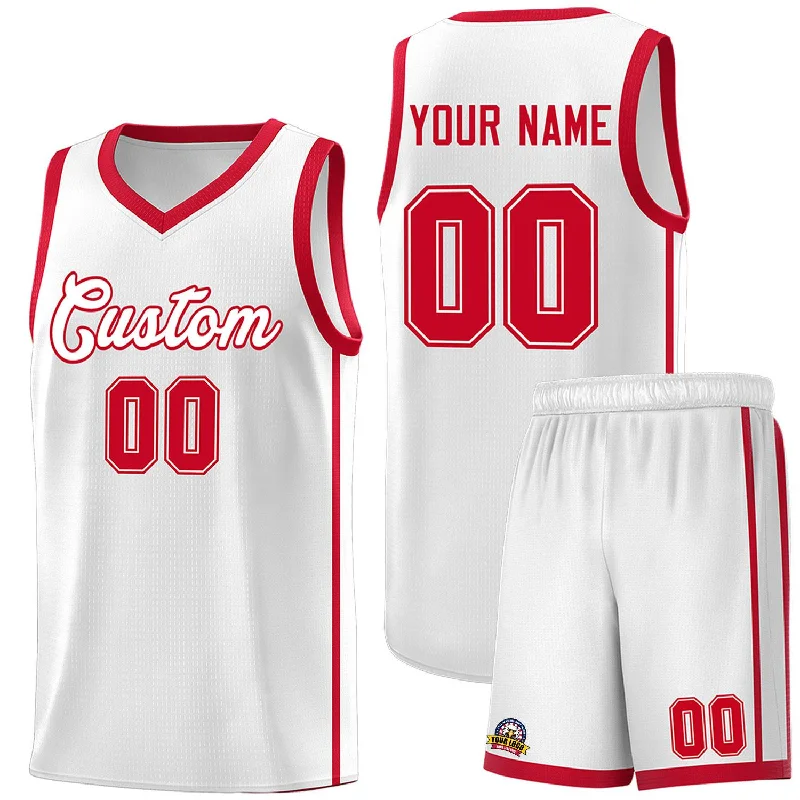 Basketball jersey for tournaments with custom logos-Custom White Red Side Two Bars Sports Uniform Basketball Jersey