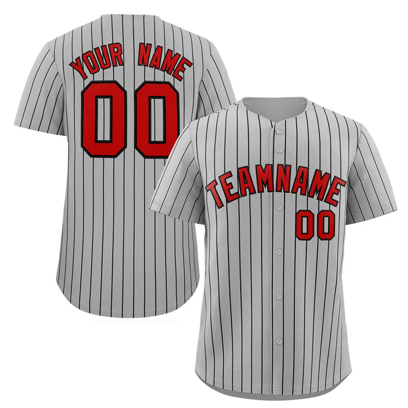 Youth baseball jersey with custom number-Custom Gray Red-Navy Stripe Fashion Authentic Baseball Jersey